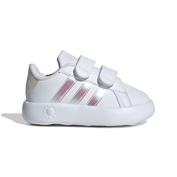 Sneakers primi passi bianche da bambina con dettagli iridescenti adidas Grand Court 2.0 CF I, Brand, SKU s334000196, Immagine 0